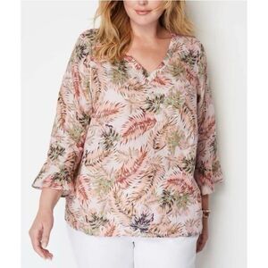 J Jill Love Linen Palm Leaf Print V-Neck Women's Top size large